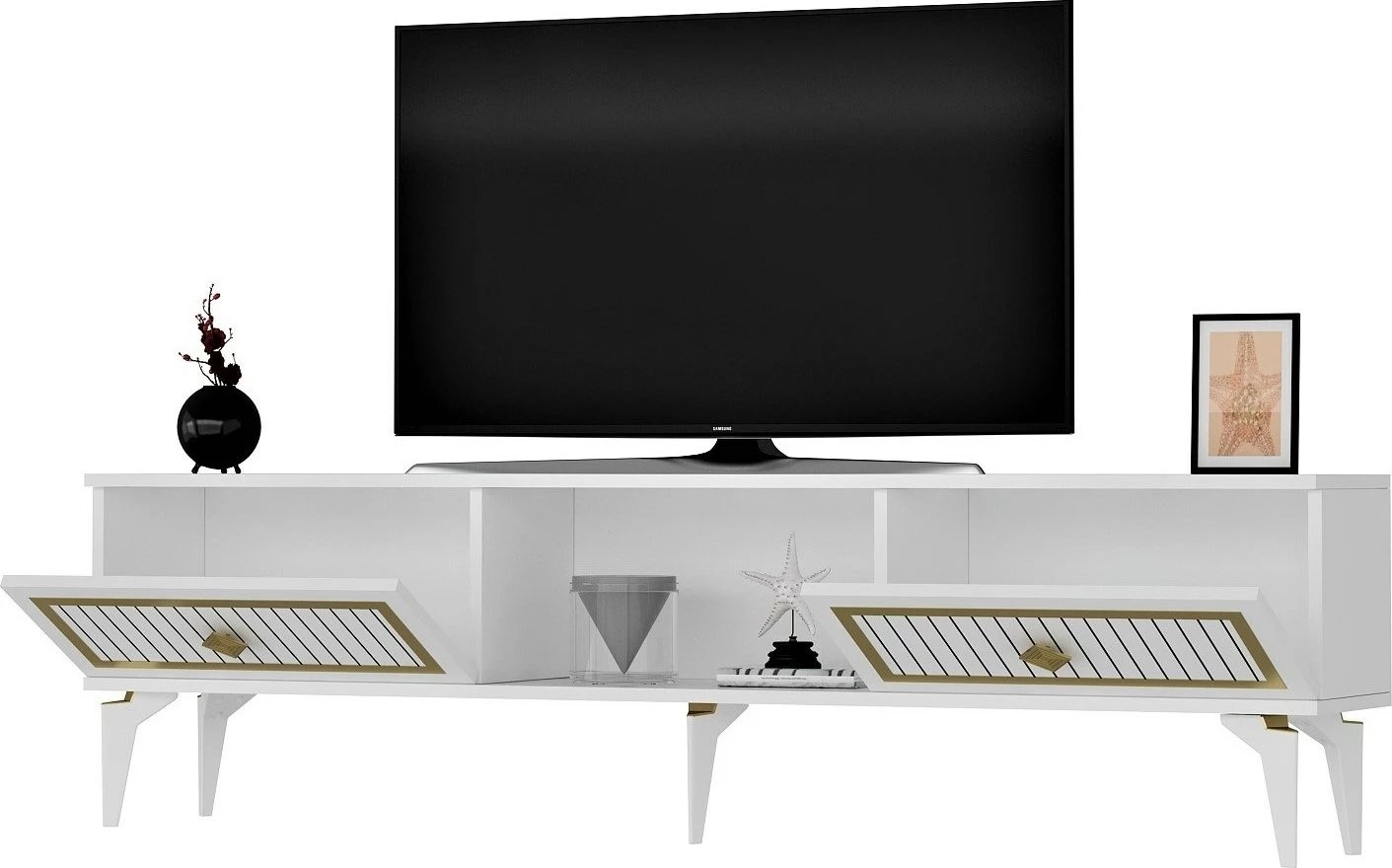 Komodë TV Hanah Home, Nil, e bardhë dhe e artë