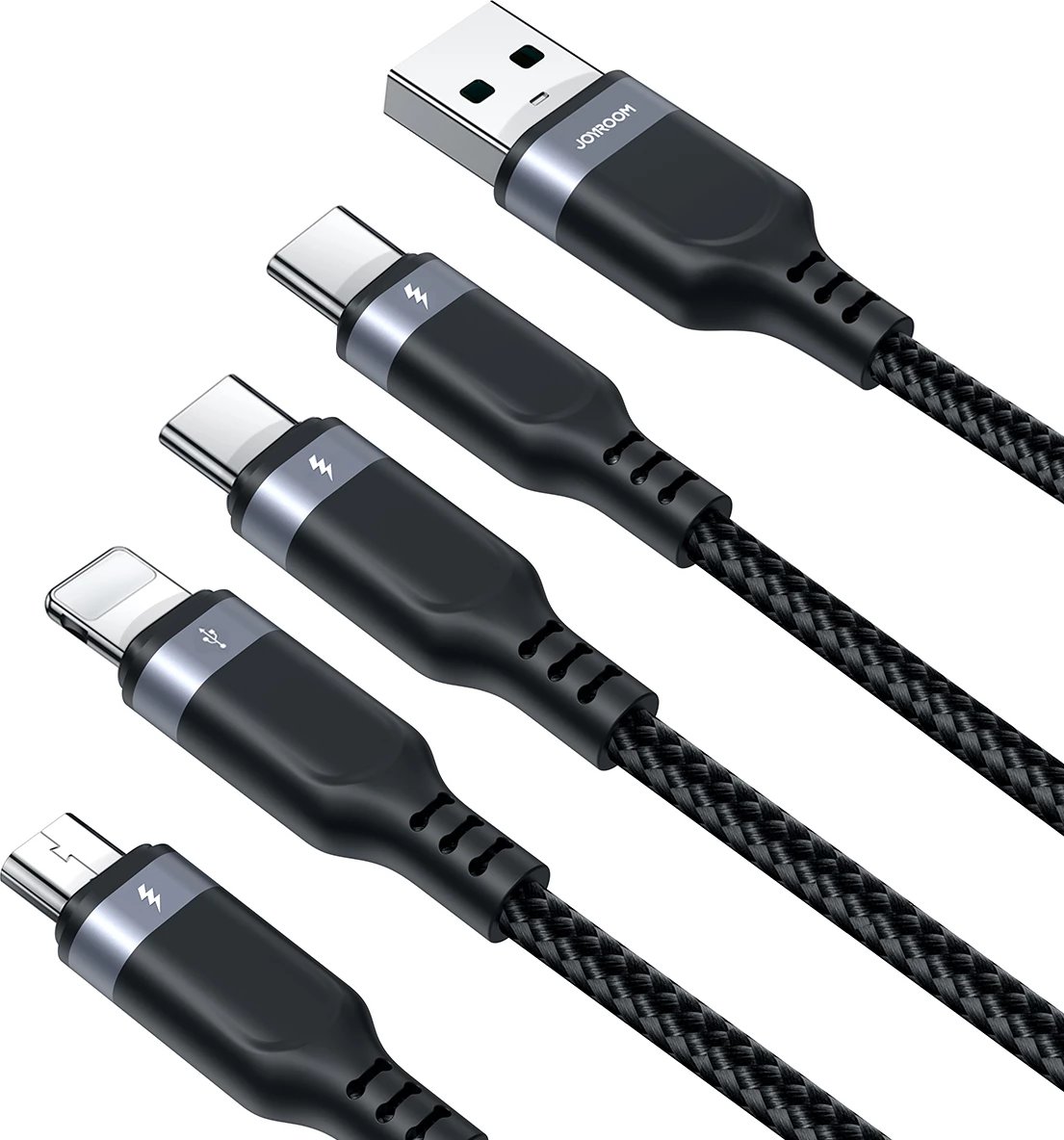 Kabllo multifunksional Joyroom S-A18 4in1, 1.2m, USB-A në USB-C/Lightning/micro USB, e zezë
