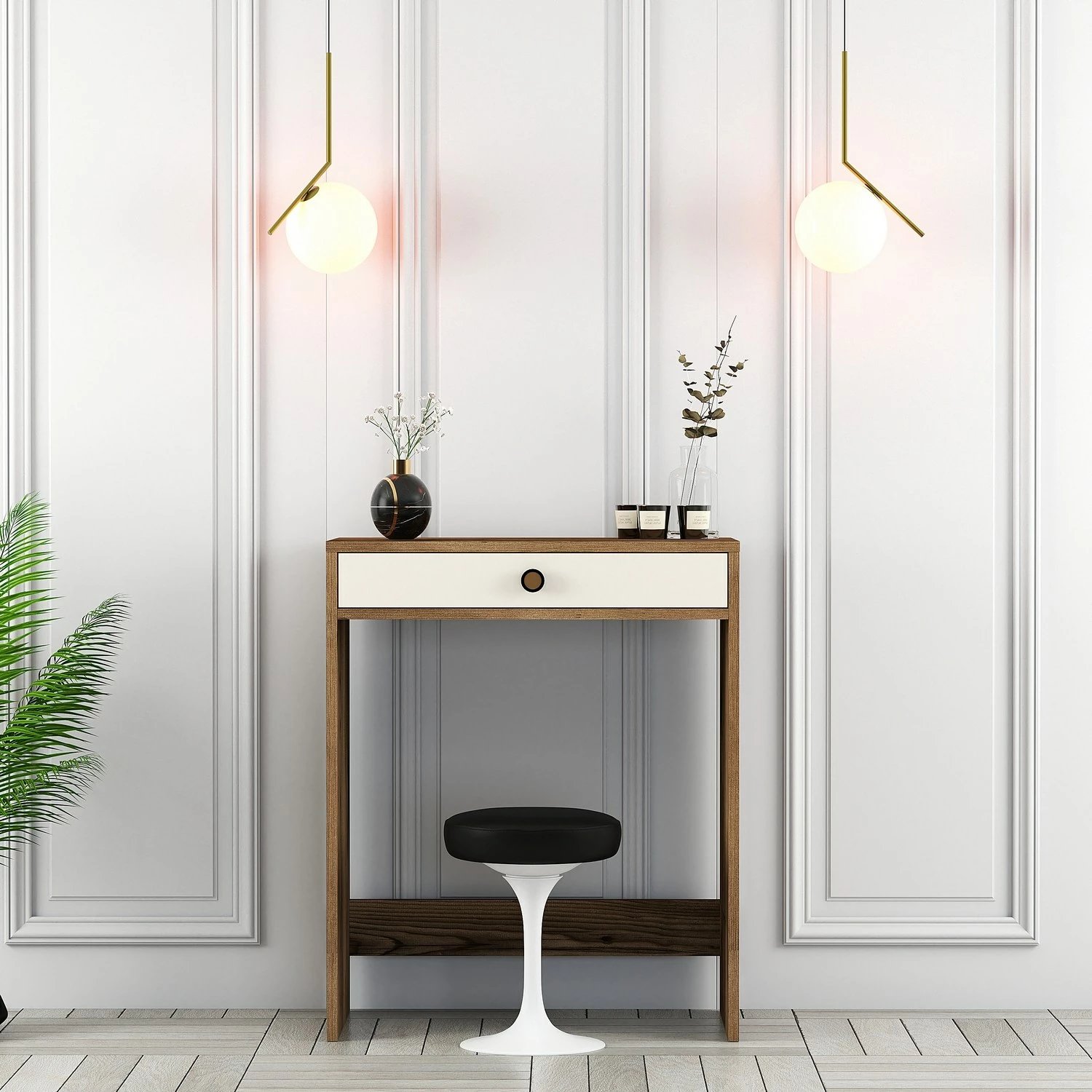 Tavolinë grimimi Skye Decor, Lizbon, ngjyrë arre dhe krem