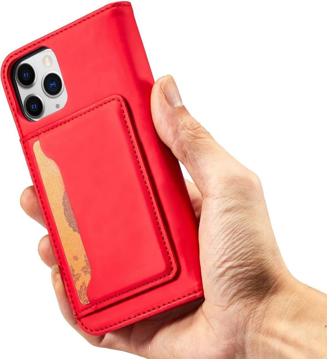 Mbështjellës Hurtel Magnet Card Case për iPhone 12 Pro, me portofol dhe qëndrim, Kuq