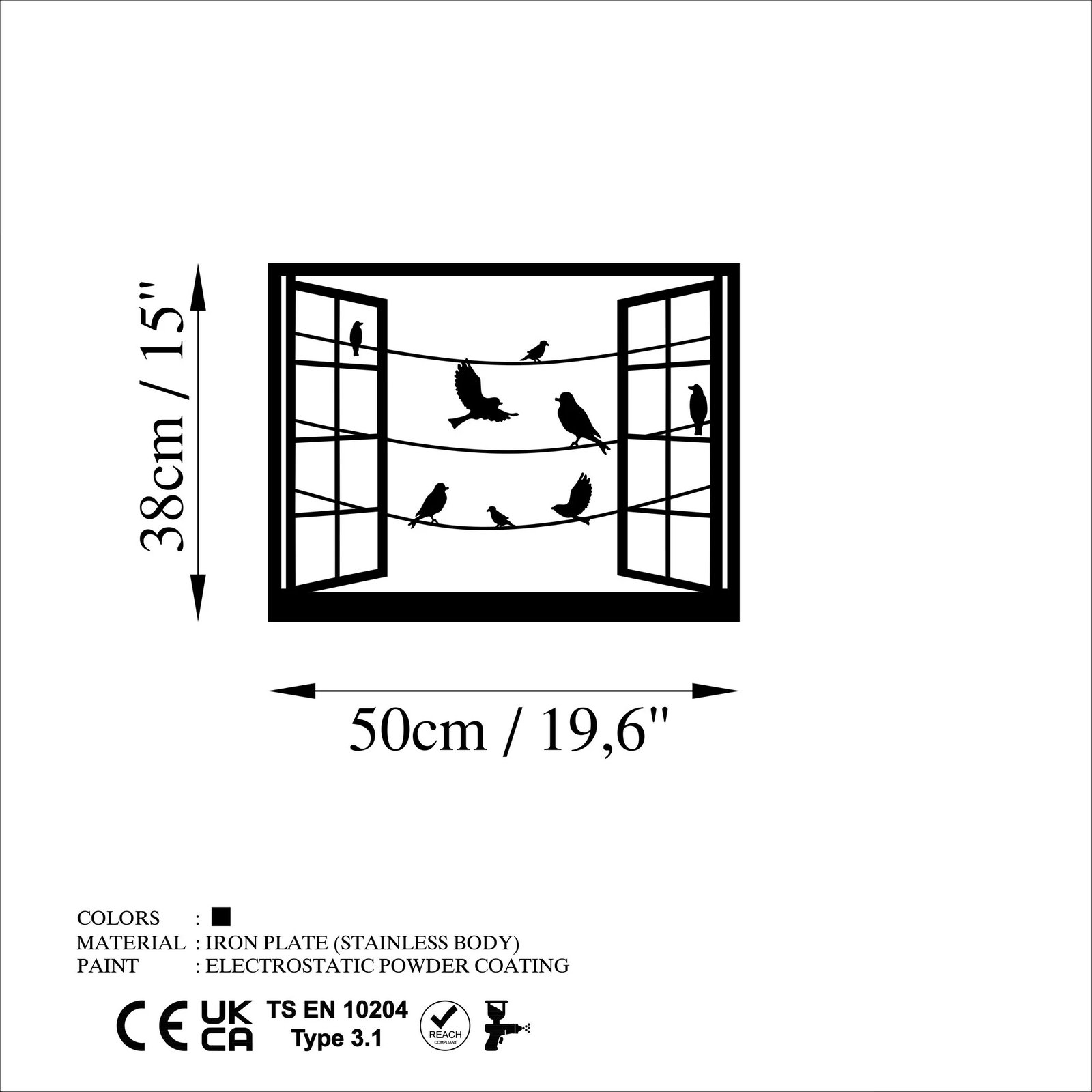 Aksesor dekorativ metalik për mur, zogj para dritares, Wallity - 3