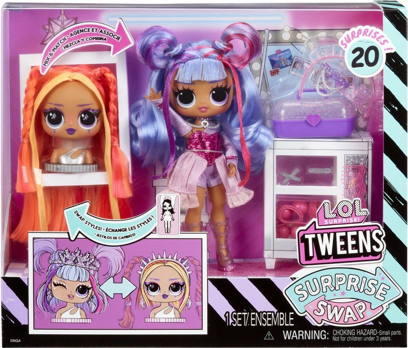 Set kukulla L.O.L. Surprise Tweens Surprise Swap, MGA, 591757EUC, me koka të ndërrueshme, 20+ surpriza