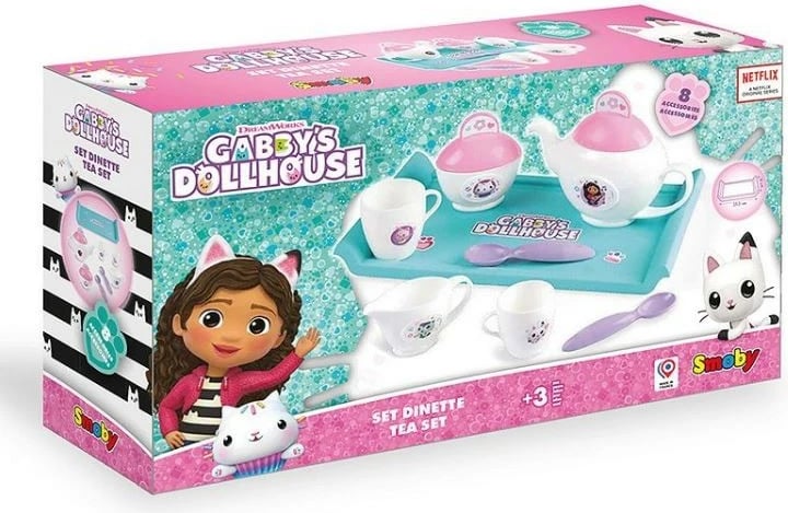 Set enësh për çaj Smoby Gabby’s Dollhouse, 8 pjesë, Blu/Rozë/Vjollcë/E bardhë