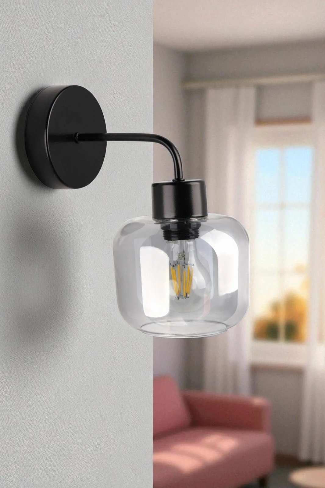 Llambë muri Opviq, 9061-1A, metal dhe xham, gri/zi