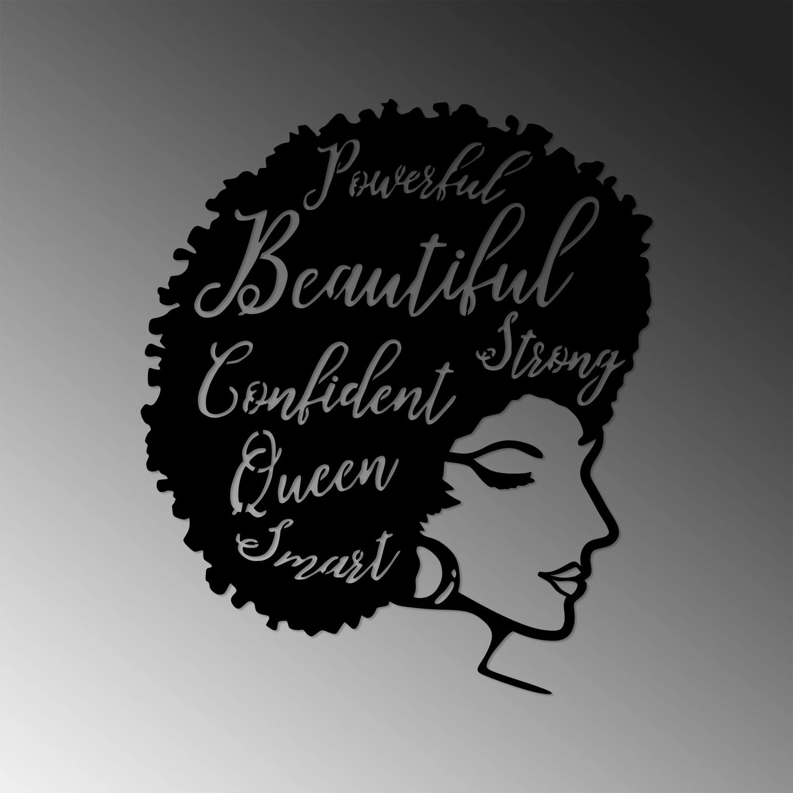 Aksesor dekorativ metalik për mur, Wallity, Beautiful Confident Queen - 471, ngjyrë e zezë, 60x70cm