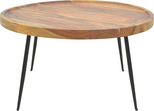 Tavolinë kafeje Tavolo, dru sheesham i fortë, ngjyrë arre, këmbë metalike të zeza, 75x39cm