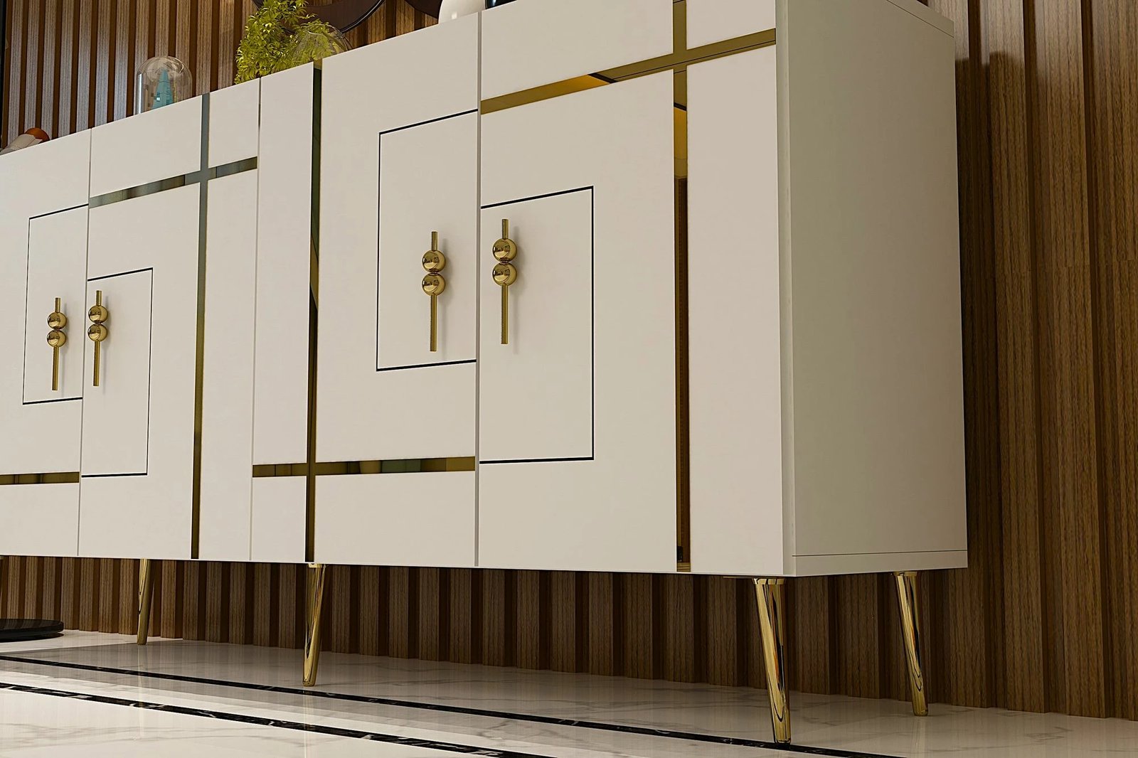 Konsol Skye Decor, Line KB150, e bardhë, ari