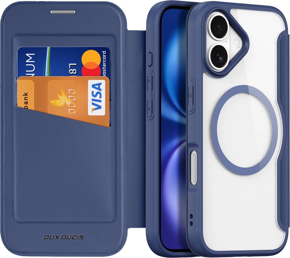 Mbështjellës Dux Ducis Skin X Pro për iPhone 17, me portofol, MagSafe, kaltër