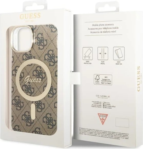 Mbështjellës Guess 4G MagSafe për iPhone 14, kafe Mbështjellës Guess 4G MagSafe për iPhone 14, kafe