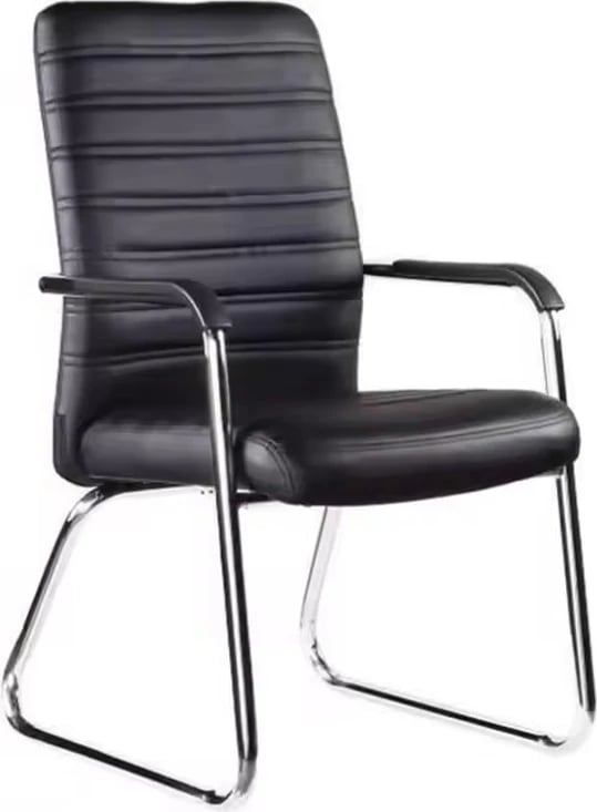 Karrige mysafiri Sefine, lëkurë sintetike e zezë, këmbë kromi, 53x45x97cm