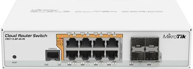 Switch MikroTik CRS112-8P-4S-IN, Gigabit Ethernet, PoE, Bardhë