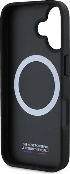 Mbështjellës BMW M Perforated Tricolor Line MagSafe për iPhone 16 Plus, Zi