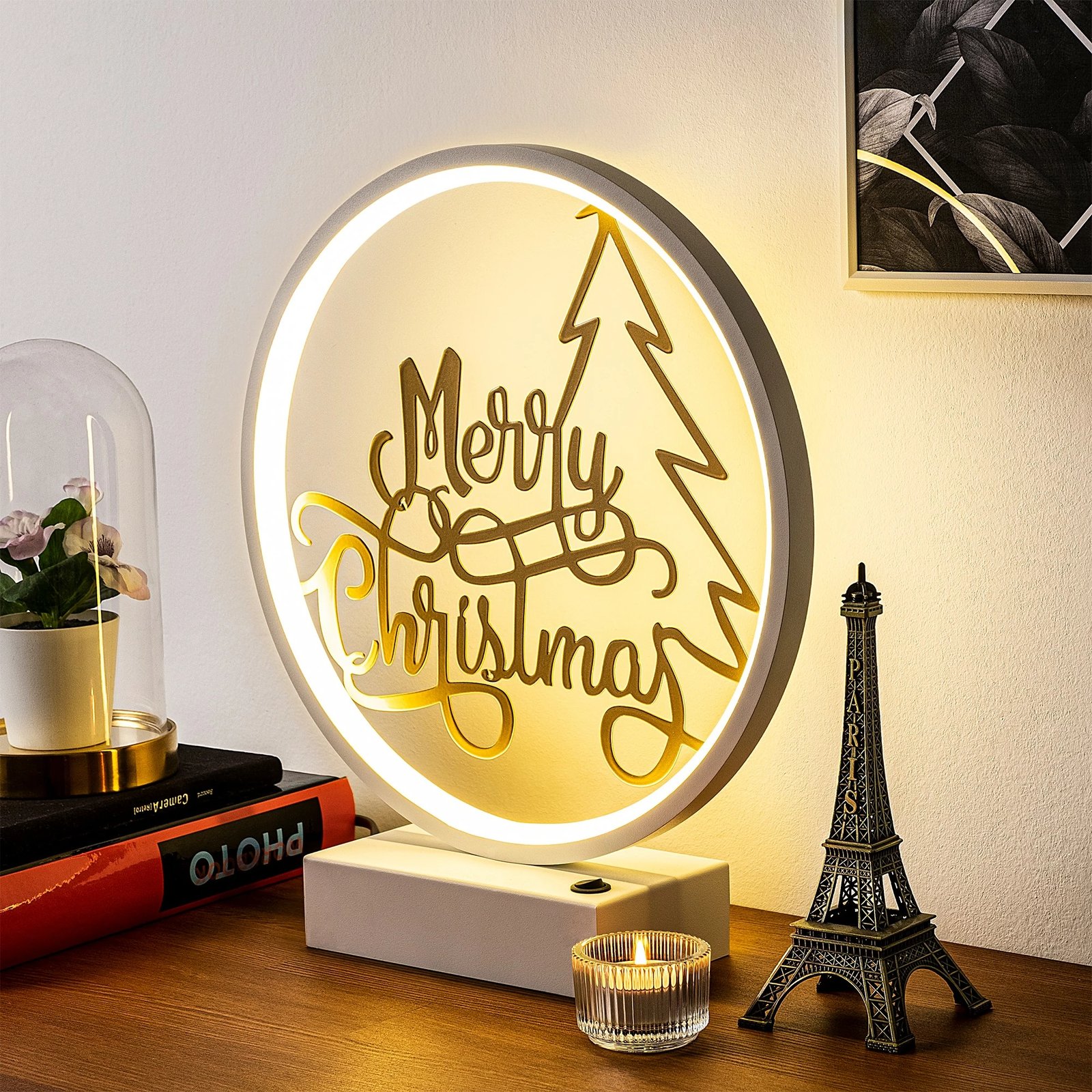 Llambë tavoline Opviq, model XMAS10, e bardhë dhe ari