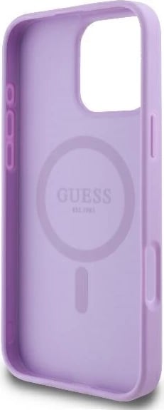 Mbështjellës Guess Saffiano Peony Classic Logo MagSafe për iPhone 16 Pro, Vjollcë