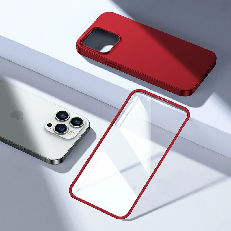 Mbështjellës Joyroom JR-BP928 për iPhone 13 Pro Max, 360 Full Case me xham të temperuar, Kuq