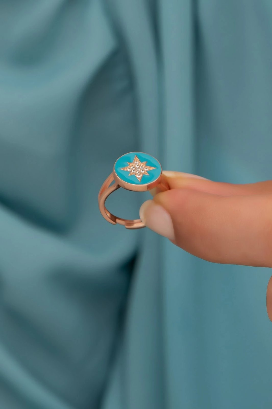 Unazë argjendi Jumeon, ngjyrë rozë ari dhe turquoise, NRZ99702