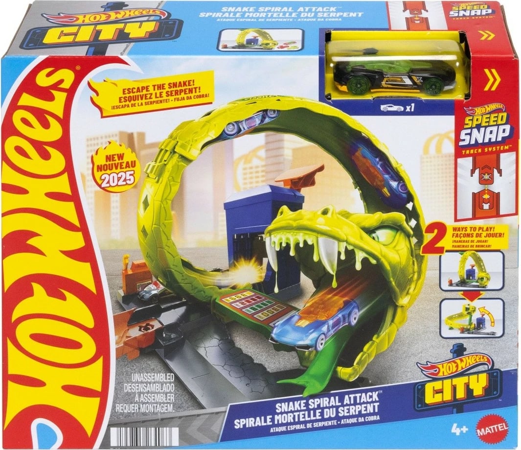 Set pistë makinash Hot Wheels City Twisted Snake HDR29/JBM63 me makinë 1:64, plastikë