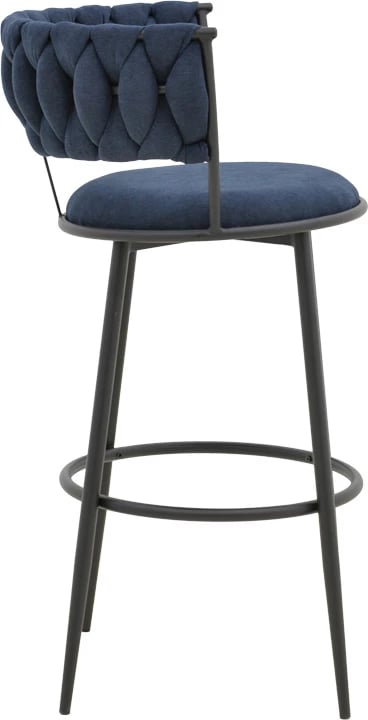 Karrige për bar Alkia, stof ngjyrë kaltër e errët, këmbë metalike të zeza, 50x56x95cm, set prej 2 copash