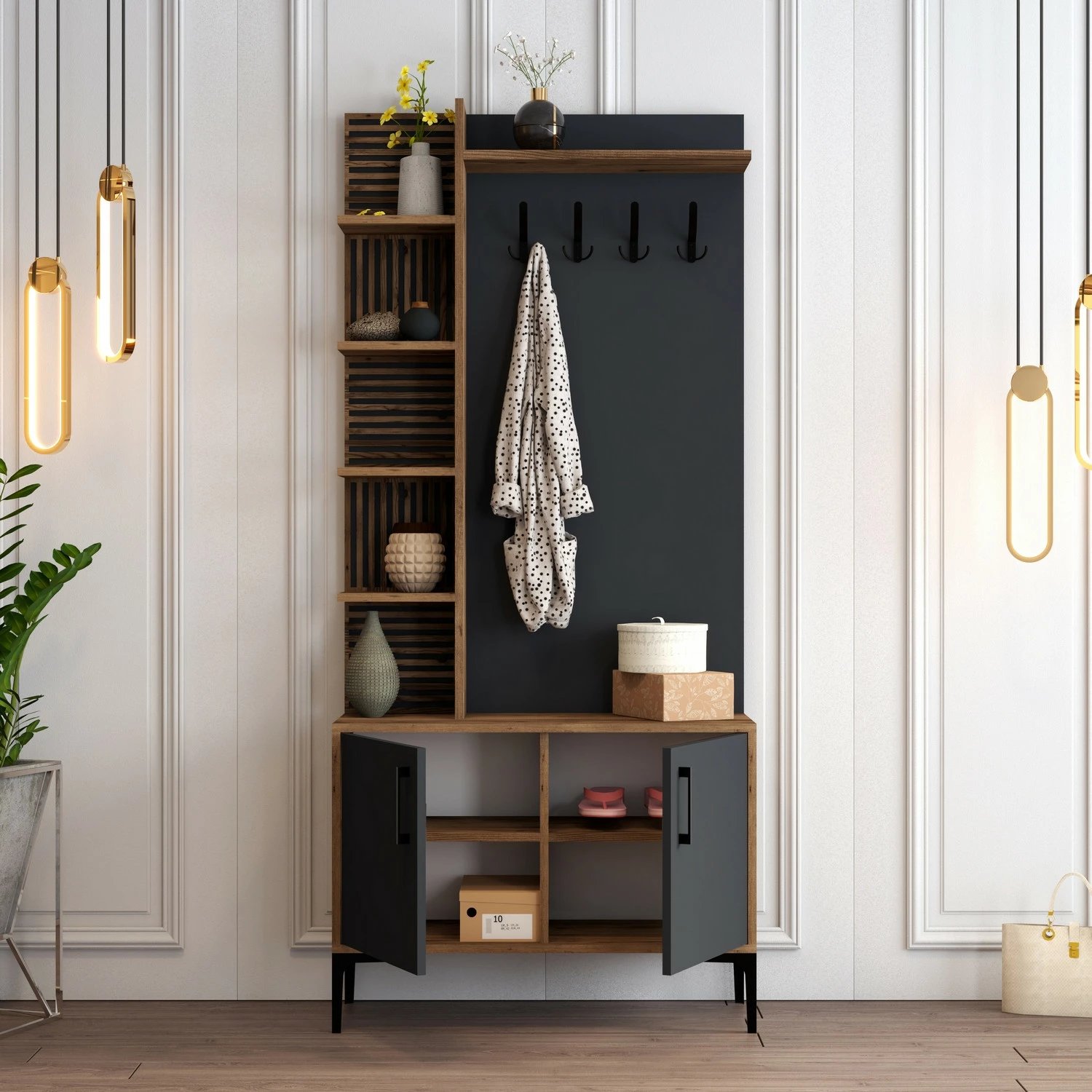 Stendë korridori, ngjyrë arre dhe antracit, Skye Decor, Viyana D