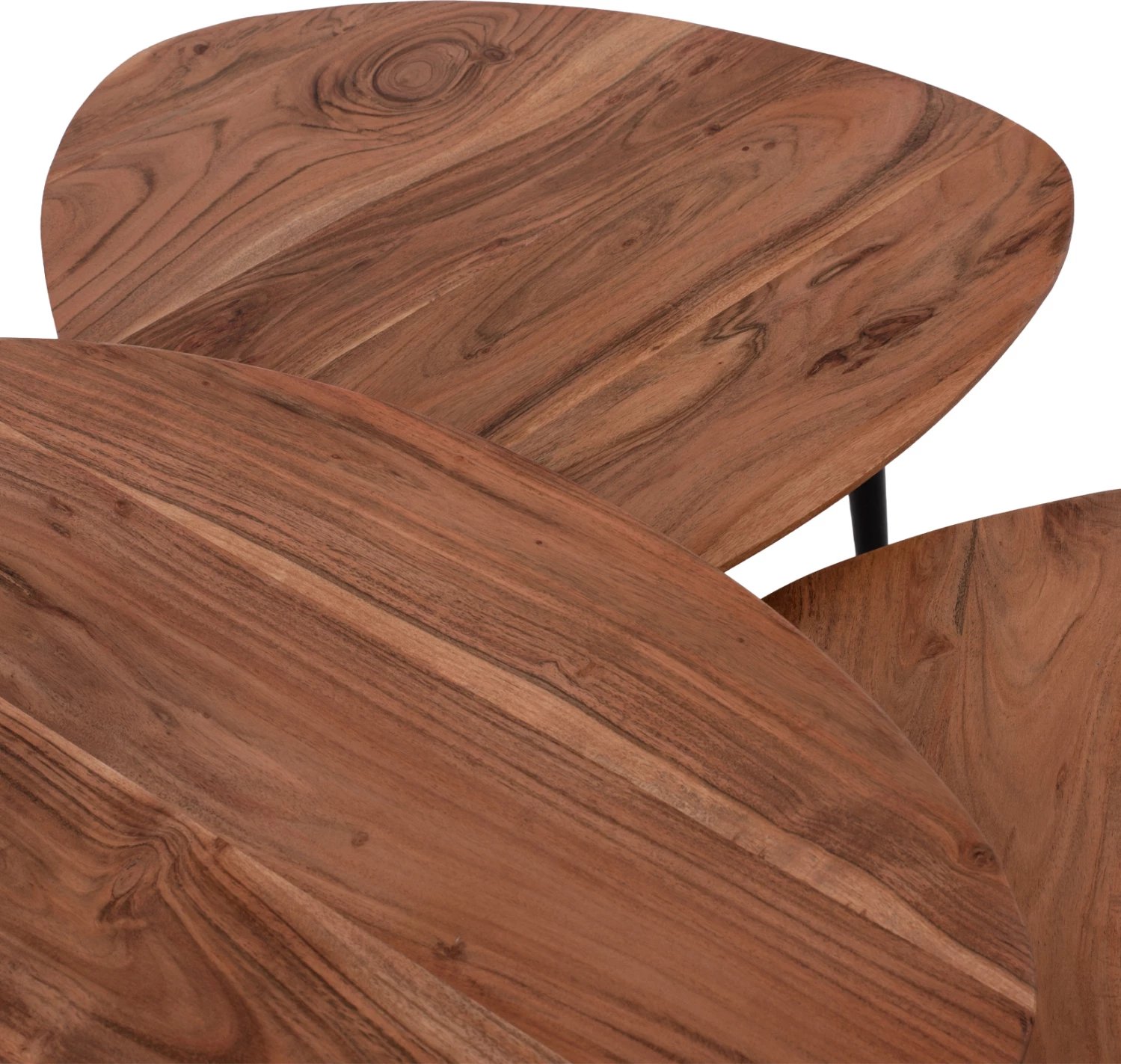 Set 3 tavolina zigon EMILIANO, dru akacie, këmbë metalike të zeza, FH9256, 69.5x67x46cm