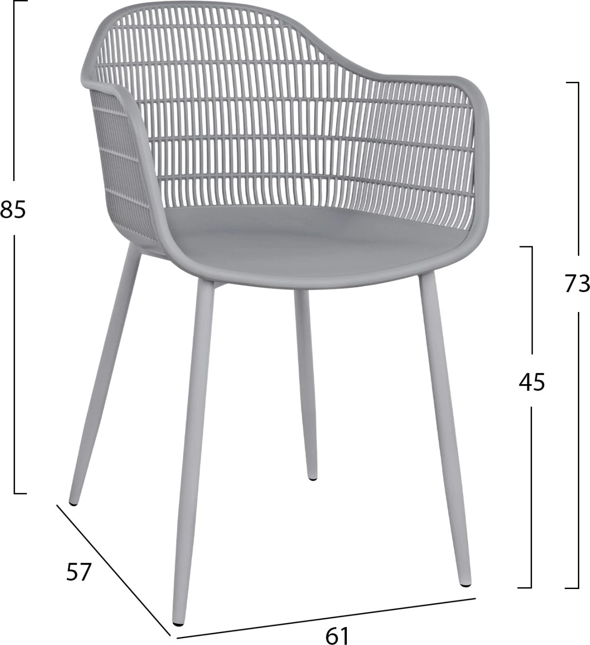 Karrige me krahë Hadi polipropileni gri 61x57x85cm FH8511.10, set prej 4 copë