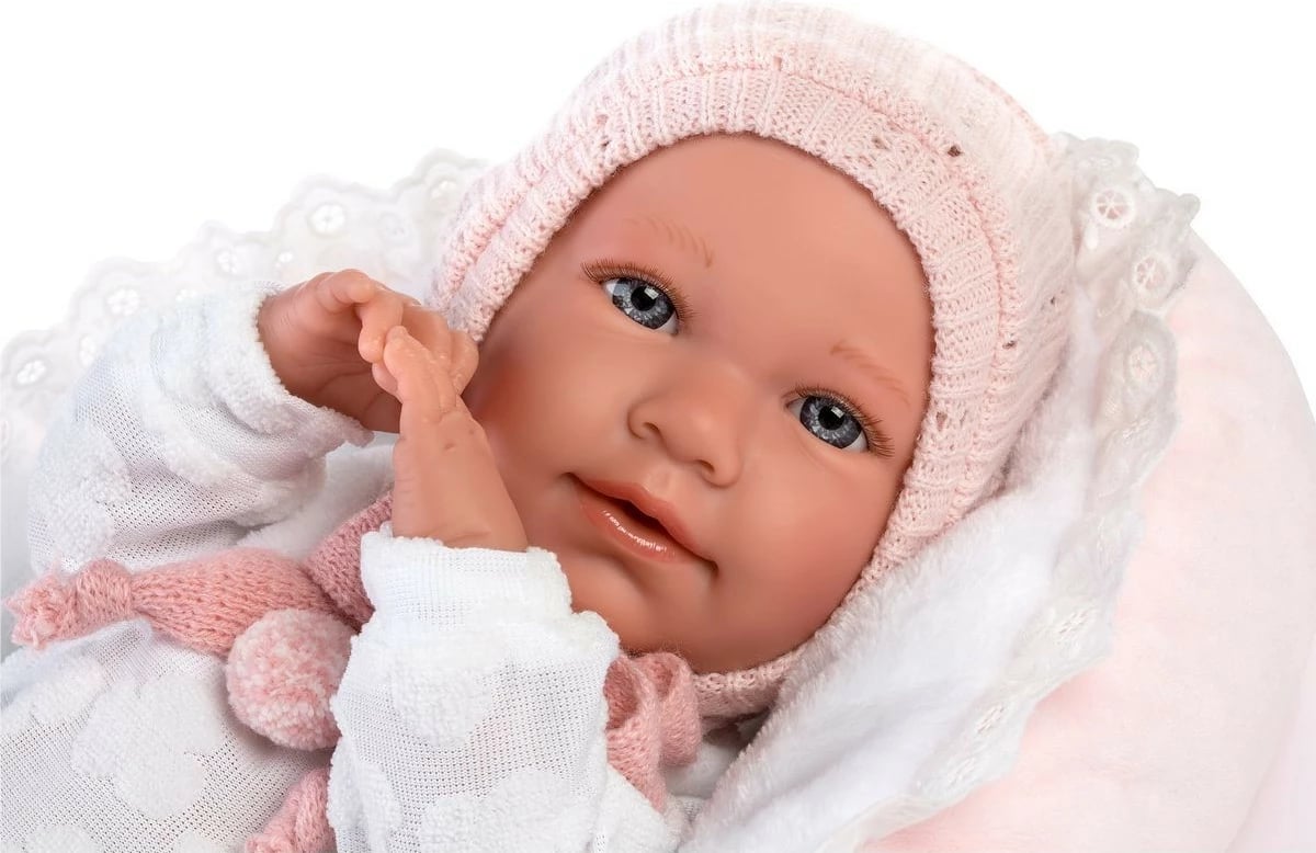 Kukull bebe Llorens Mimi 42 cm, pambuk dhe vinil, rozë