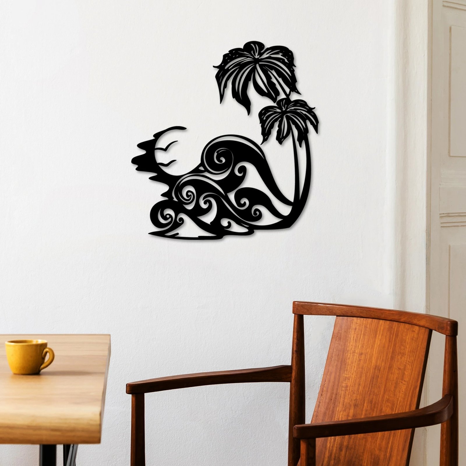 Aksesor dekorativ metalik për mur, Waves 2, ngjyrë e zezë, Wallity, 53x57cm