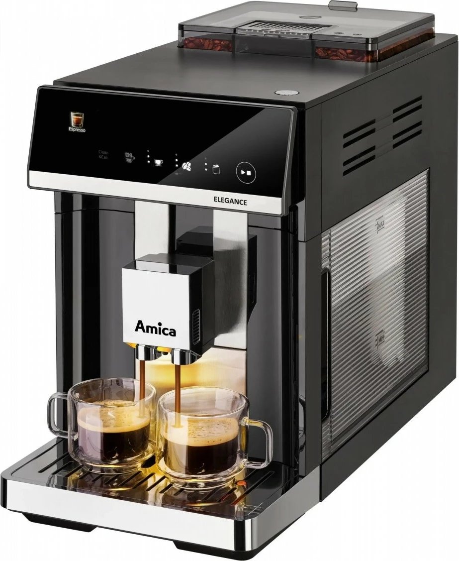 Aparat espresso, Amica Elegance CM 7011, 15 bar, 1725 W, mulli çeliku 5 nivele, depozitë ujit 1.8 L, depozitë kafeje 250 g, sistem qumështi, i zi