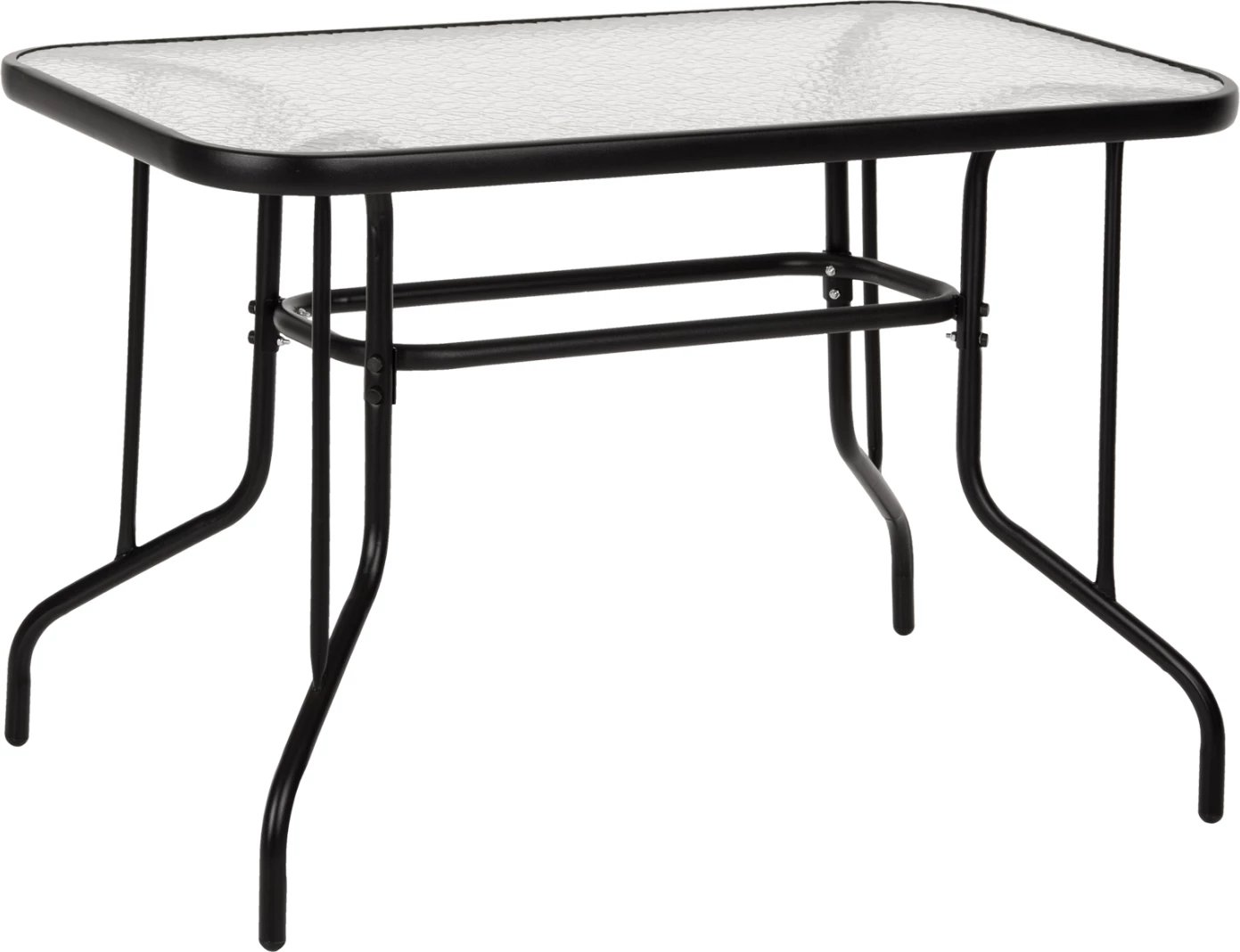 Tavolinë metalike për jashtë ADAM, e zezë, me sipërfaqe xhami të forcuar, 110x60x71 cm