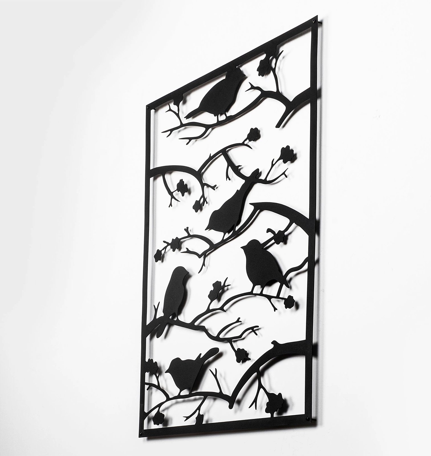 Aksesor dekorativ metalik për mur, degë peme me zogj, Wallity