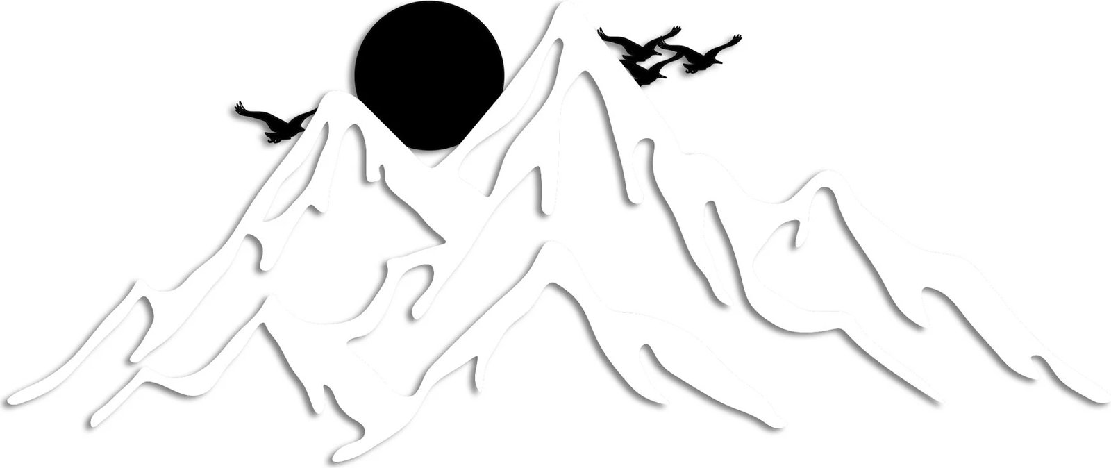 Aksesor muri dekorativ prej metali, Wallity, mal i plotë dhe male, 2 copë, ngjyrë e zezë dhe e bardhë, 50x21cm