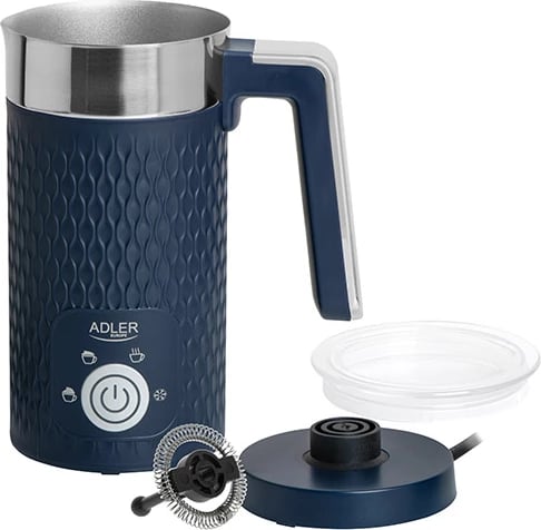 Shkumues qumështi elektrik, Adler, AD 4494, 500W, 300 ml ngrohje / 130 ml shkumë, 4 funksione, blu e errët
