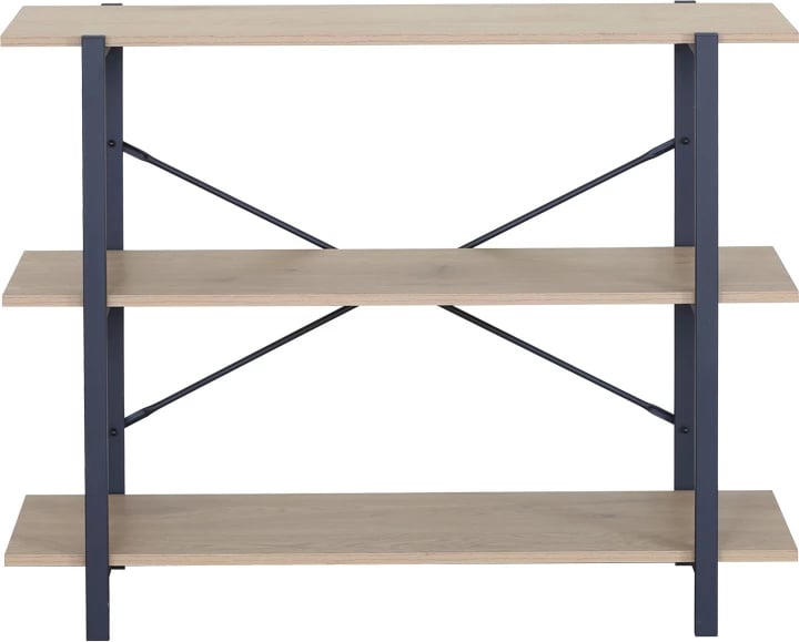 Raft dyshemeje Nebranzo, ngjyrë lisi me metal të zi, 106x35x80cm