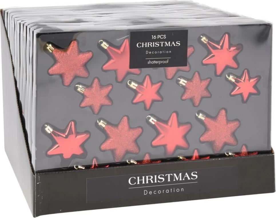 Set dekorimi për Krishtlindje KOOPMAN, 16 copë, 3 dizajne, e kuqe