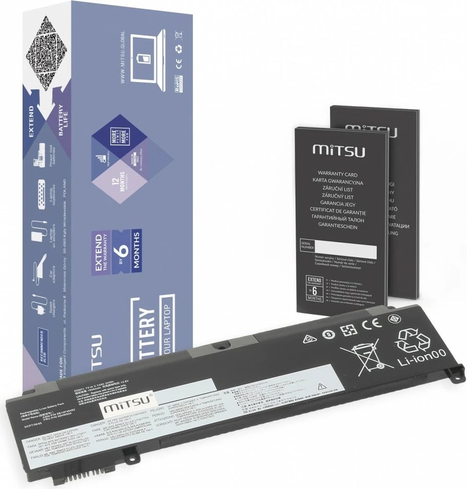 Bateri laptop Mitsu BC/LE-T460S-2 për Lenovo ThinkPad T460s/T470s, 2140 mAh, 11.1V