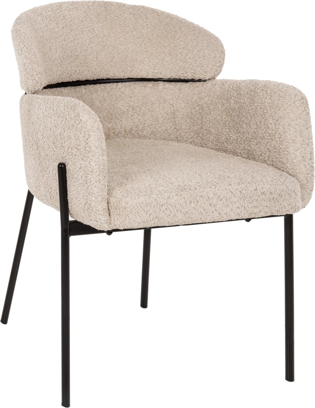 Karrige me krahë WOLF FH8583.02, pëlhurë boucle ecru, këmbë metali të zeza, 58x58x80H cm., set prej 2 copë