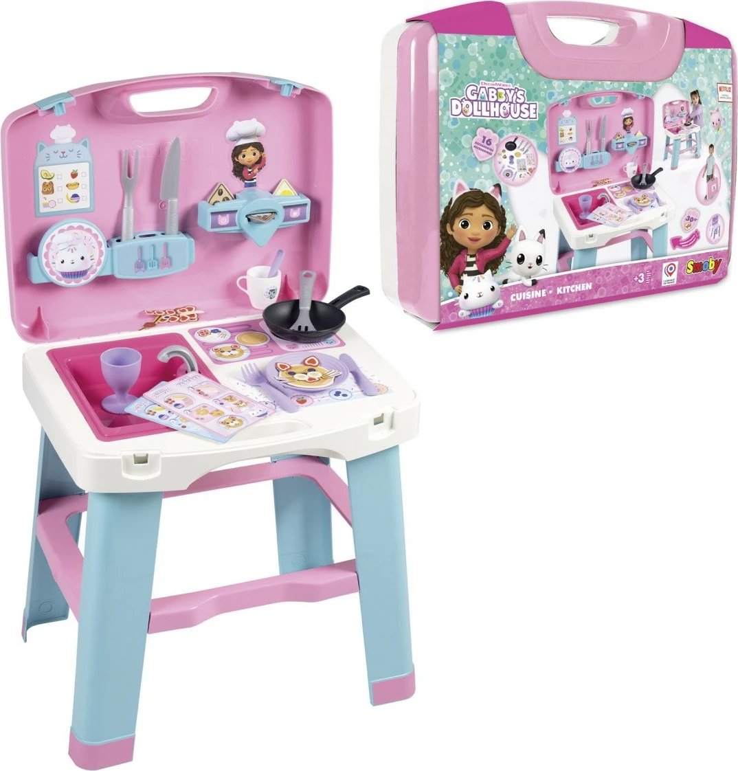 Kuzhinë lodër Smoby Gabby's Dollhouse 7600311908, shumëngjyrëshe, set me 16 aksesorë