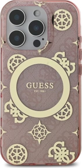 Mbështjellës Guess IML Peony On 4G Background MagSafe për iPhone 16 Pro Max, Rozë
