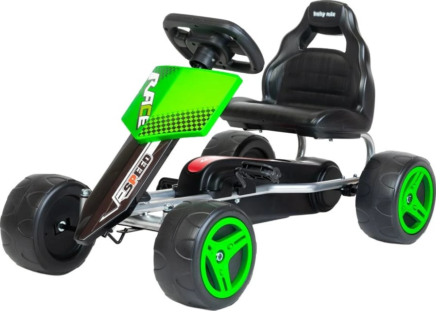 Go-kart me pedale, Baby Mix, Speedy, transmision me zinxhir me përpara/mbrapsht, ulëse e rregullueshme, rrota plastike 30 cm, jeshile