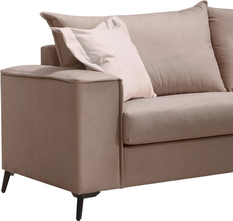 Divan Verona 3 ulëse, pëlhurë moka, jastëkë krem, 225x93x100 cm