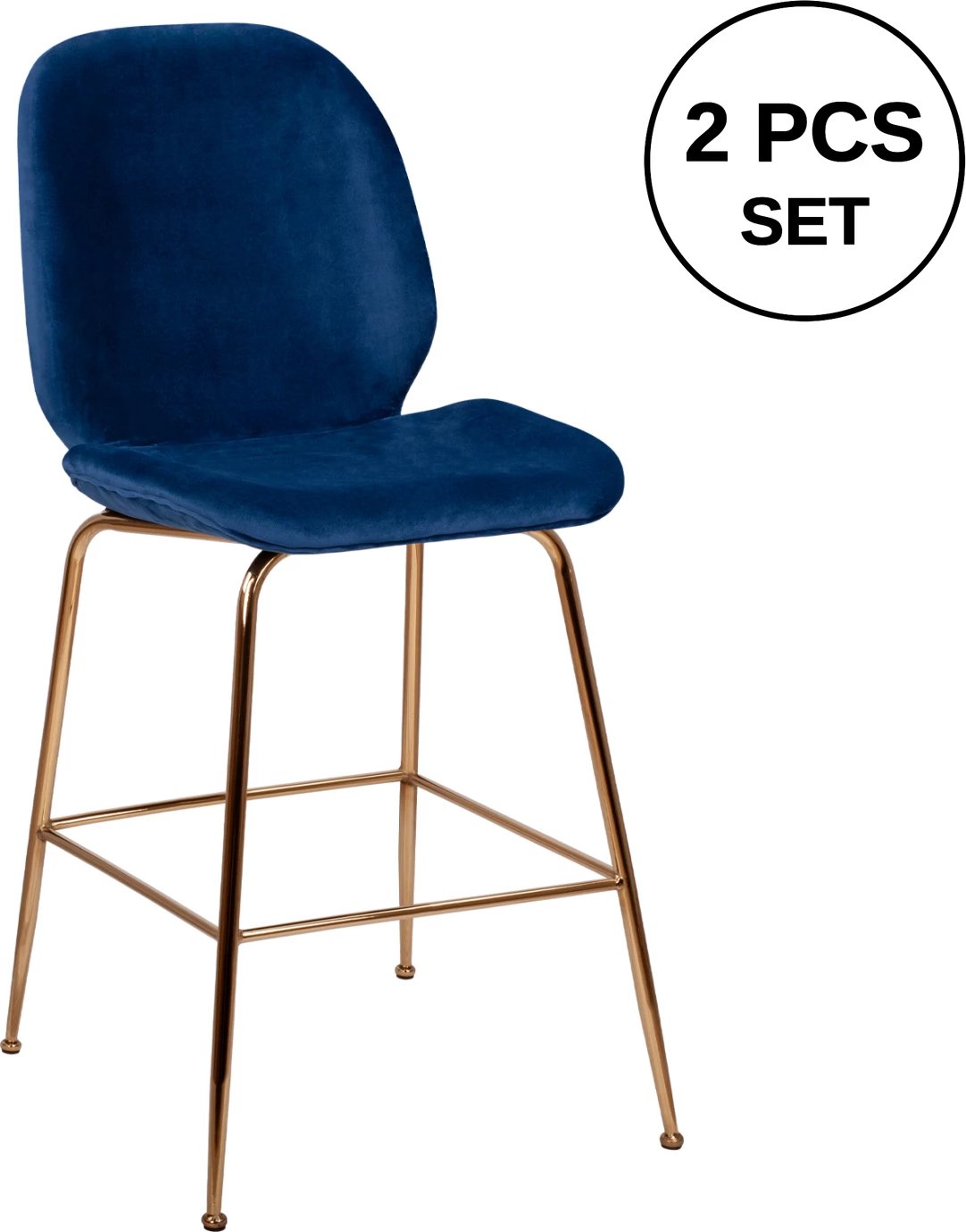 Karrige për bar Nora, kadife blu & kornizë metalike ari FH8524.08 48x61x103 cm, set prej 2 copë