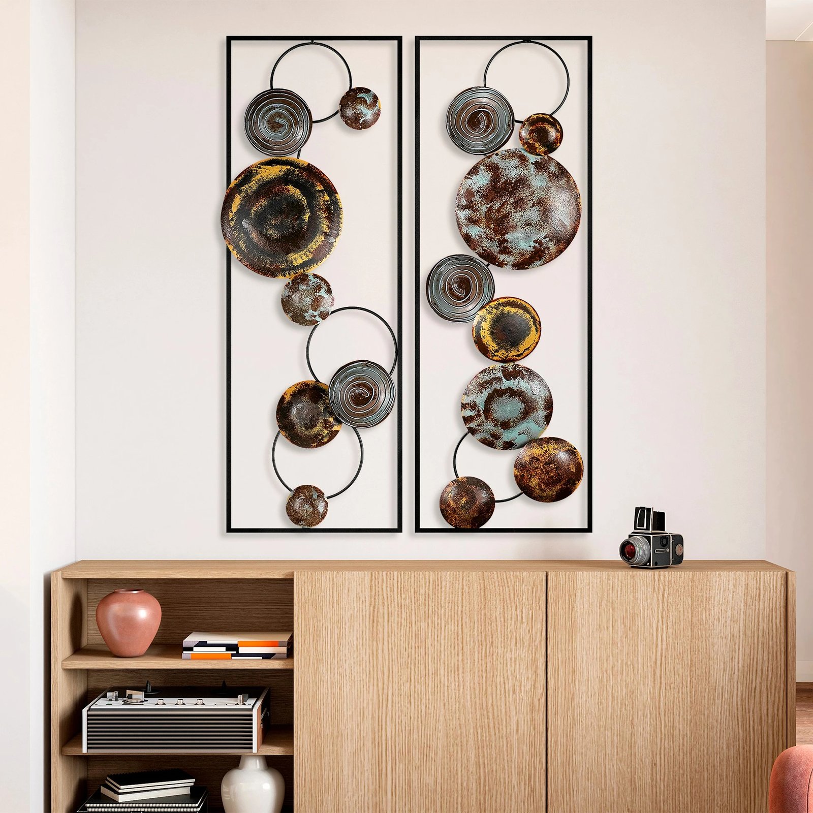 Aksesor dekorativ metalik për mur Wallity, teksturë, 2 pjesë