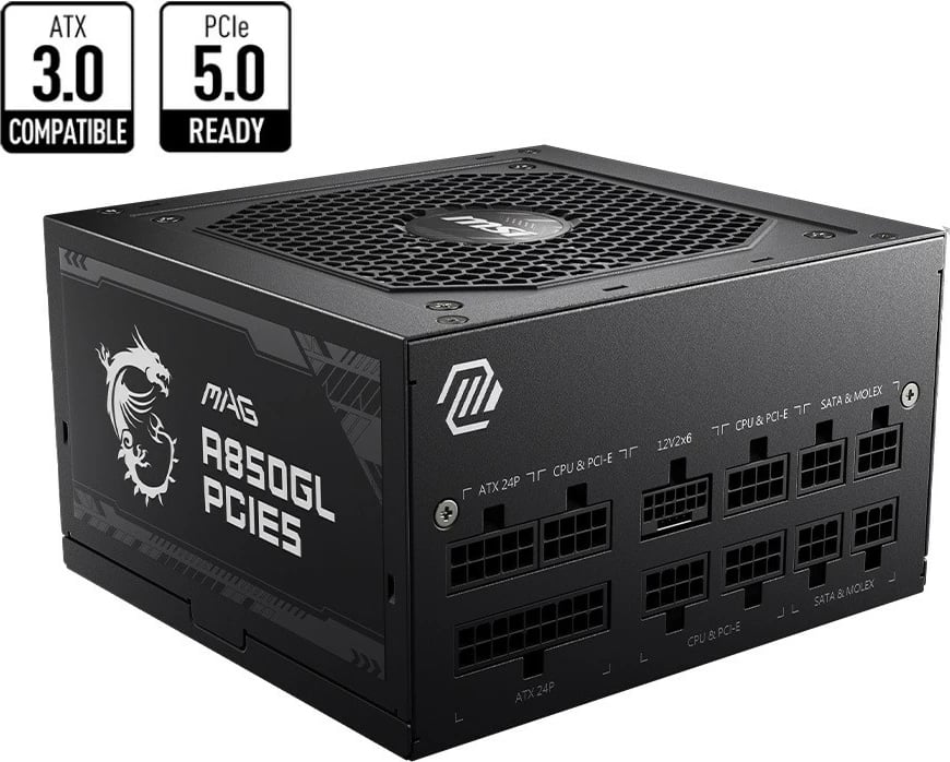 Kasë MSI MAG A850GL PCIE5, 850W, 80 PLUS Gold, Modular, E zezë