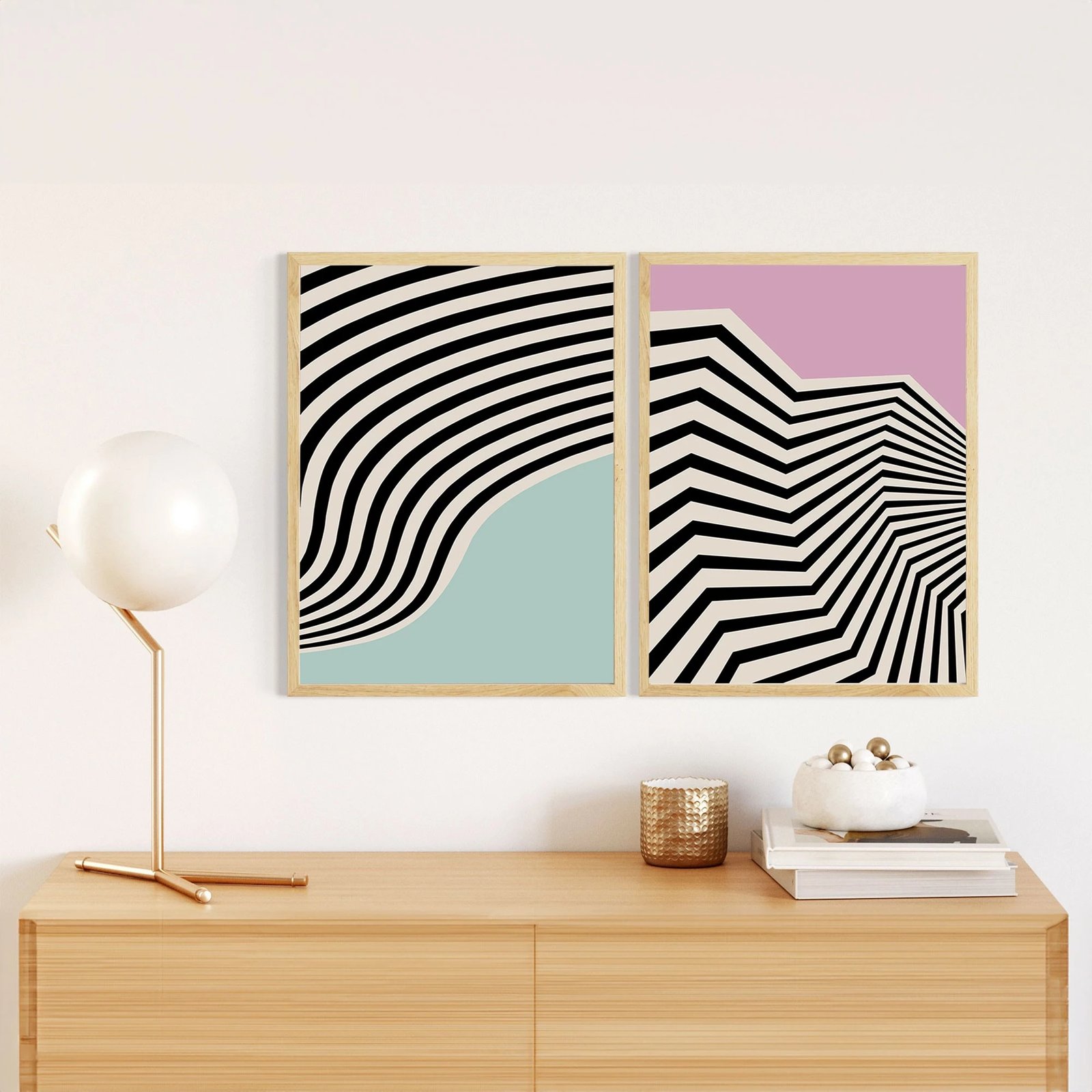 Pikturë dekorative me kornizë, 2 copë, MDF, shumëngjyrëshe, Wallity, Huhu243, 50x35cm