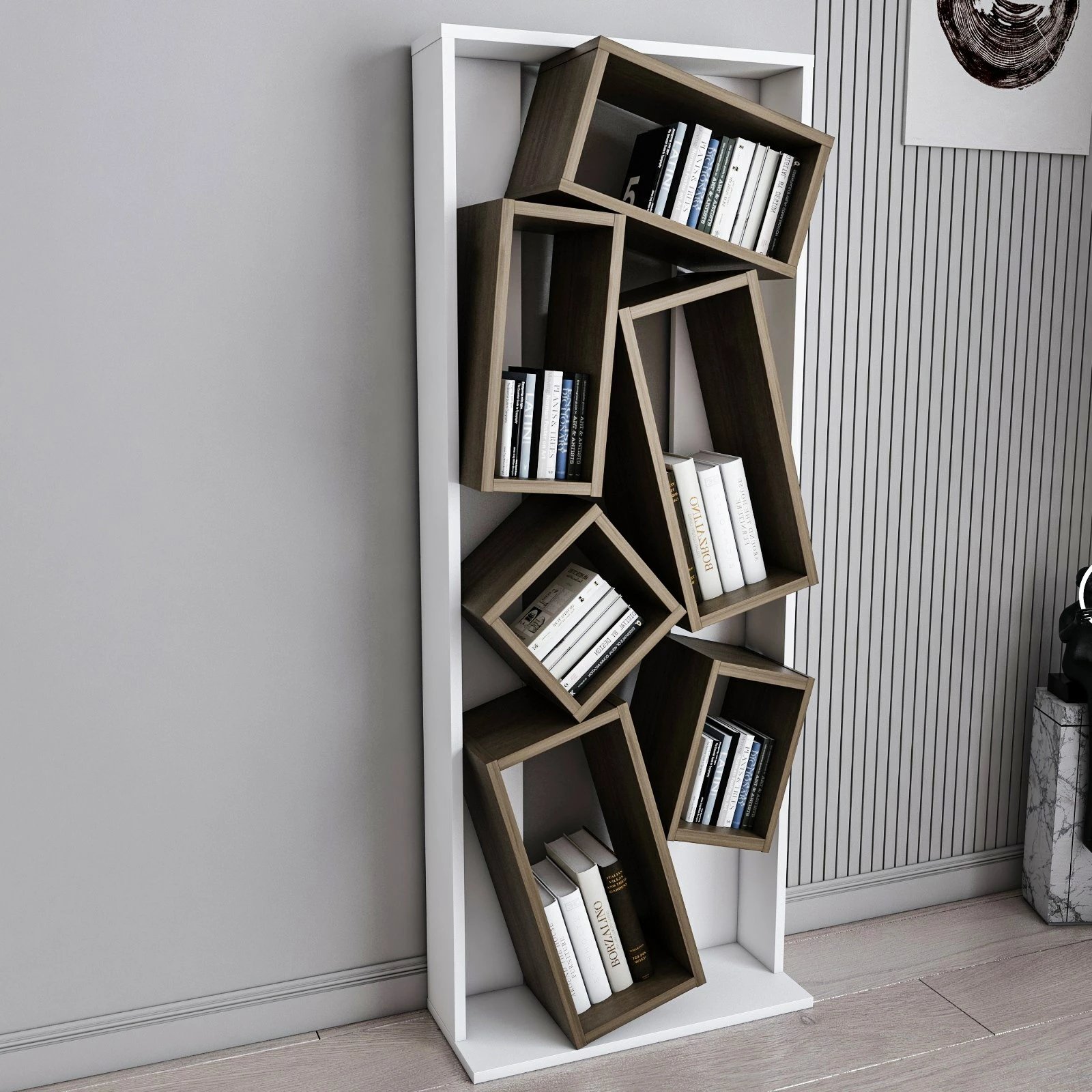 Raft librash Skye Decor, Carmen, i bardhë dhe arre