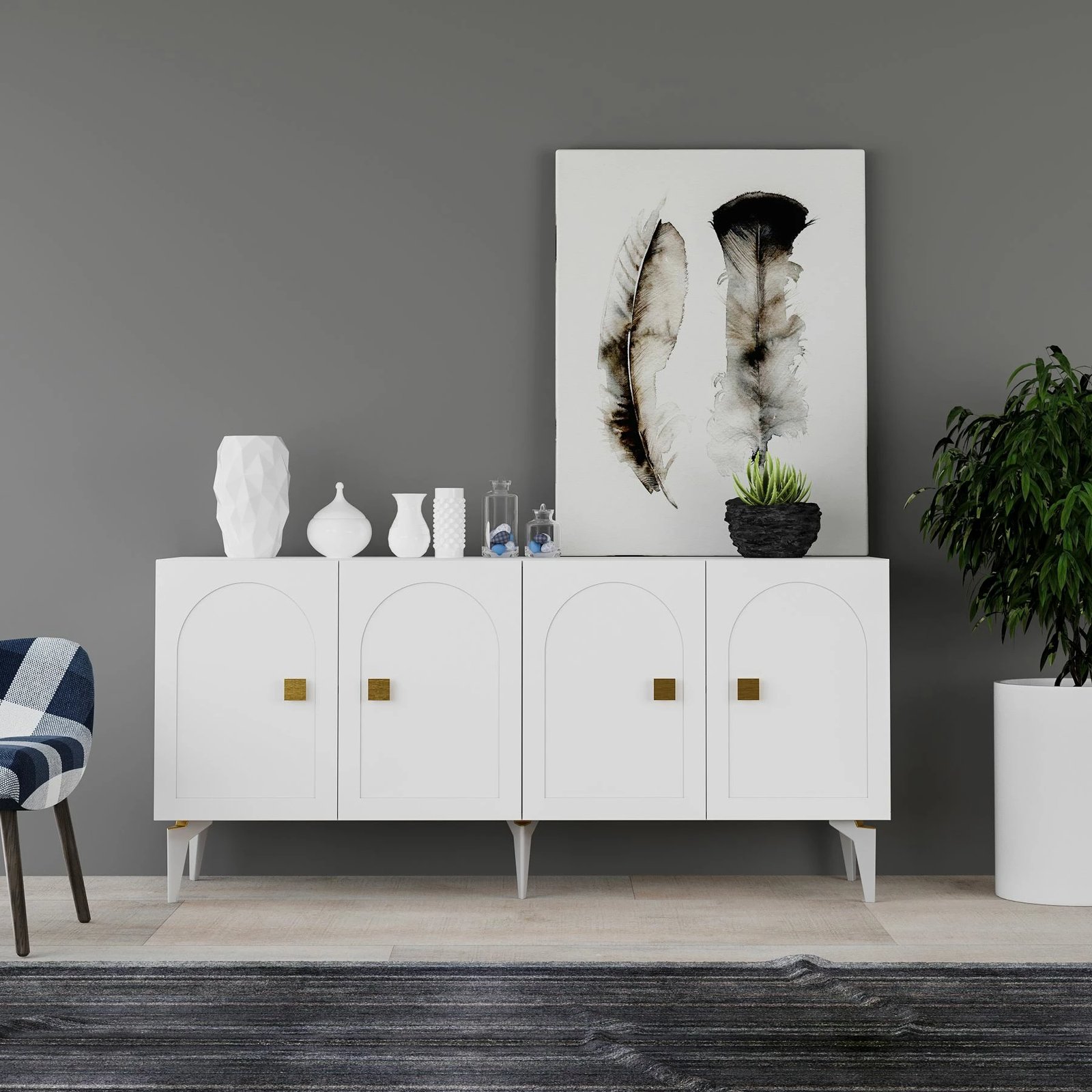 Konsol Skye Decor Owen, e bardhë, e artë