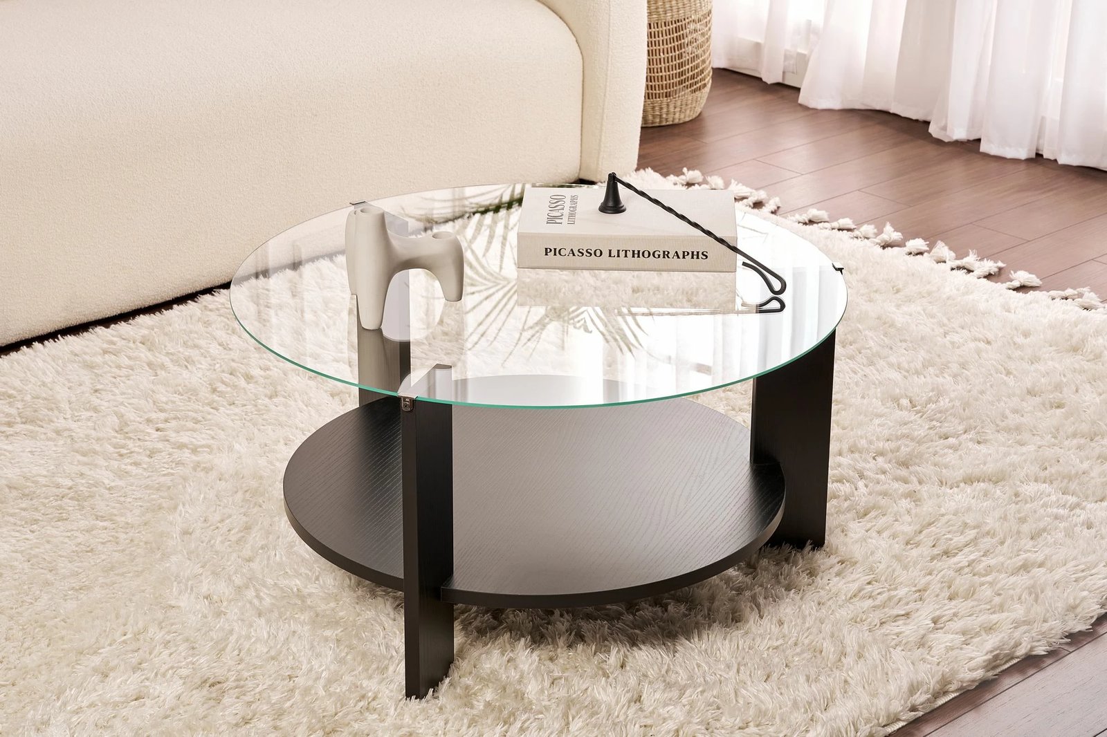 Tavolinë kafeje Nordure, Clara, dru i zi, xham transparent