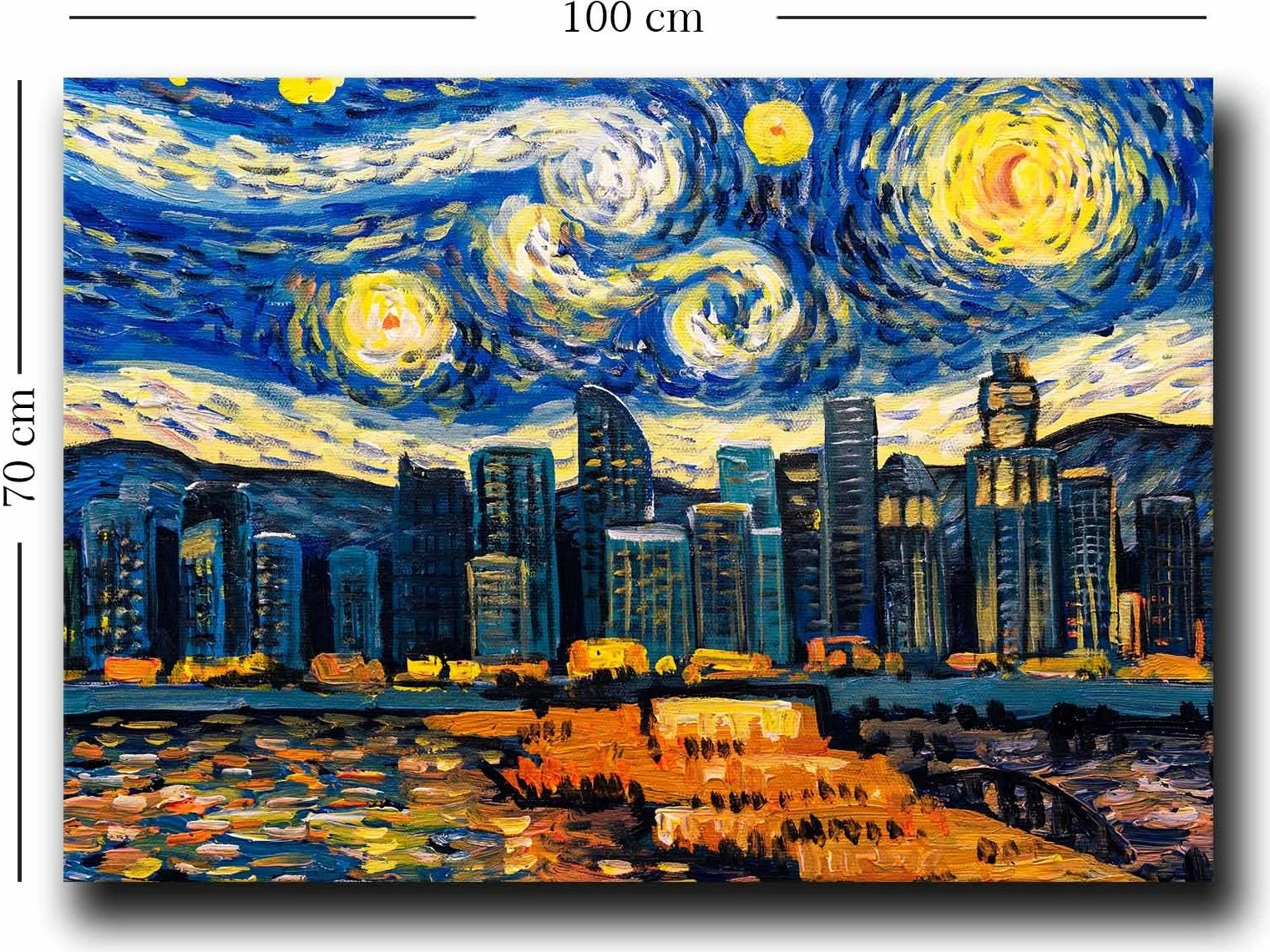 Pikturë dekorative në kanavacë, ngjyra kaltër, kaltër e errët, e verdhë, portokalli, 70x100cm, 70100NISC-036