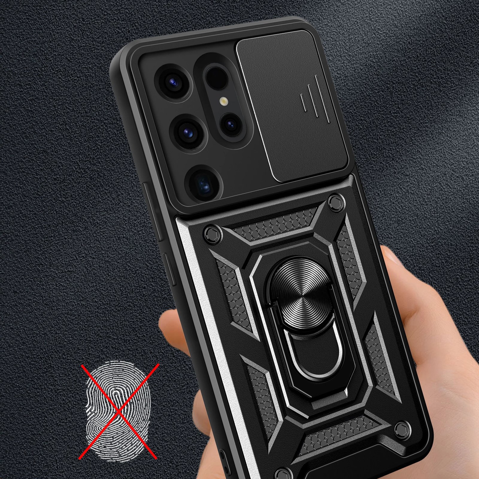 Mbështjellës Hurtel Hybrid Armor Camshield për Samsung Galaxy S24 Ultra, i zi