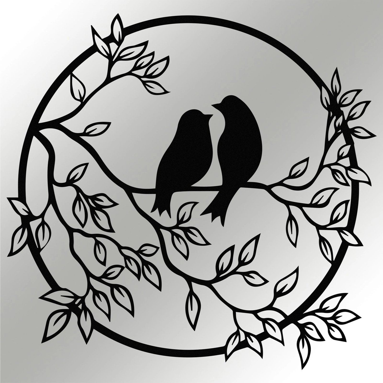 Aksesor dekorativ metalik për mur, zogj në pemë, Wallity